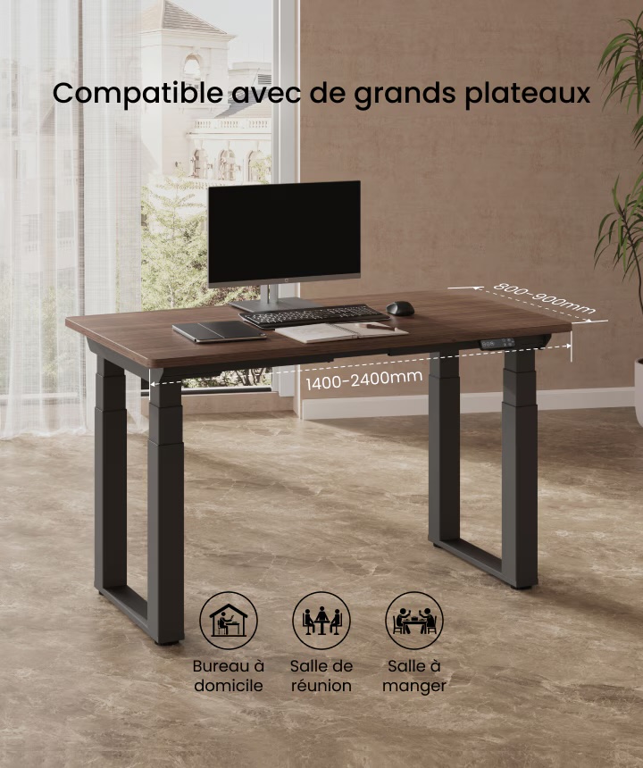 Flexispot E7Q (E7 Plus Max) compatible avec de grands plateaux jusqu'à 240 cm