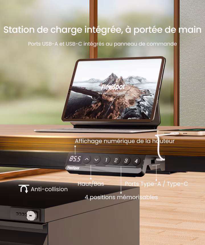 Console de commande du Flexispot E5 Pro avec port USB de charge