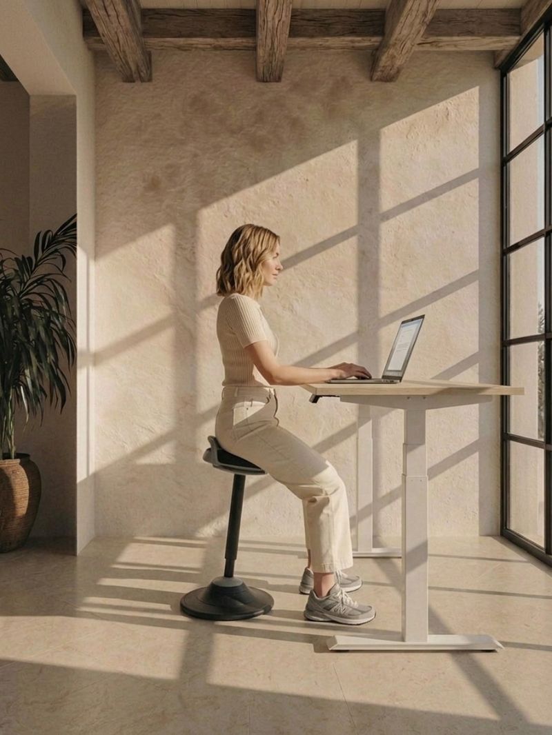 Tabouret ergonomique AUM World Ergostool utilisé à un bureau assis debout
