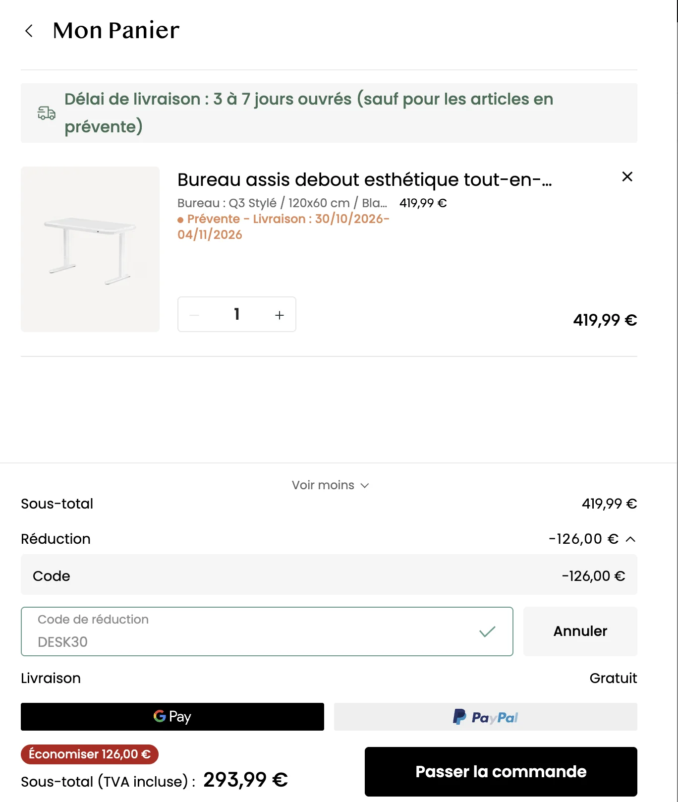 Code promo Flexispot DESK30 appliqué sur un bureau tout-en-un