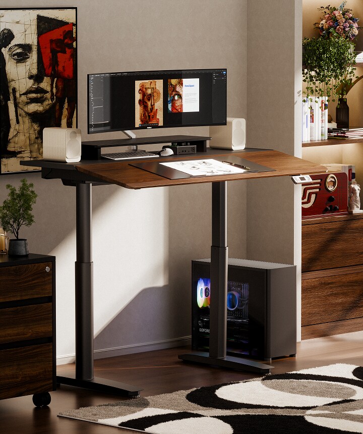 Bureau assis debout Flexispot Synco avec plateau incliné